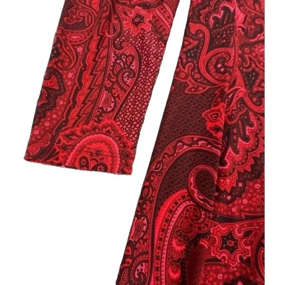 Tommy Hilfiger Dress Women's 2 Red Paisley Long Sleeve High Neck Jersey Shift